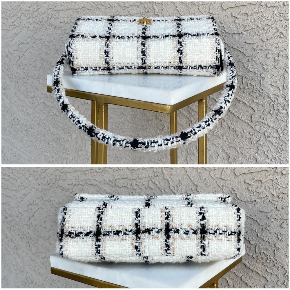 ANINE BING Black & White Textured Wool Tweed Plaid Flap Nico Shoulder Bag - Picture 15 of 17
